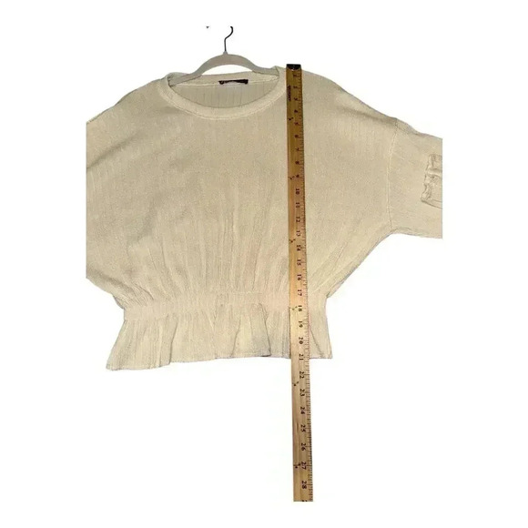 Zara Cream Ribbed Peplum Sweater, Small - Picture 5 of 5